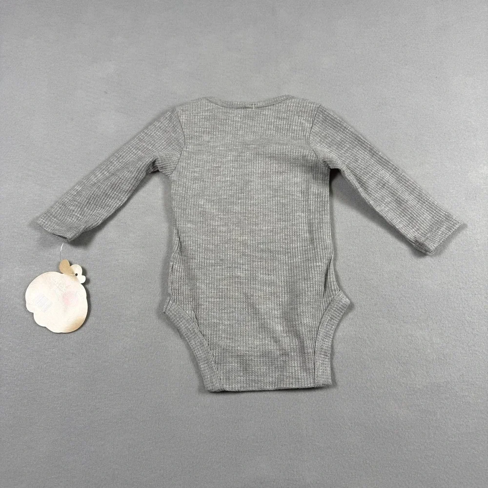 Chick Pea Unisex 0-3M Bodysuit Grey Pumpkin‎ Halloween Waffle Knit Thermal NWT